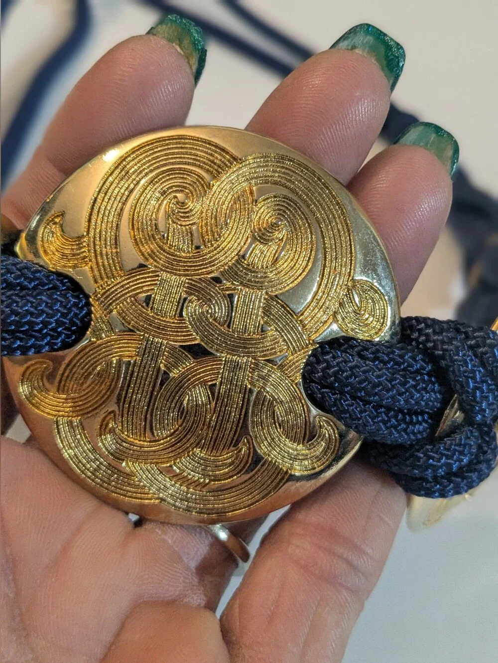 Gladiator Style Medallion Vintage Stretch Rope Cord Navy Belt
